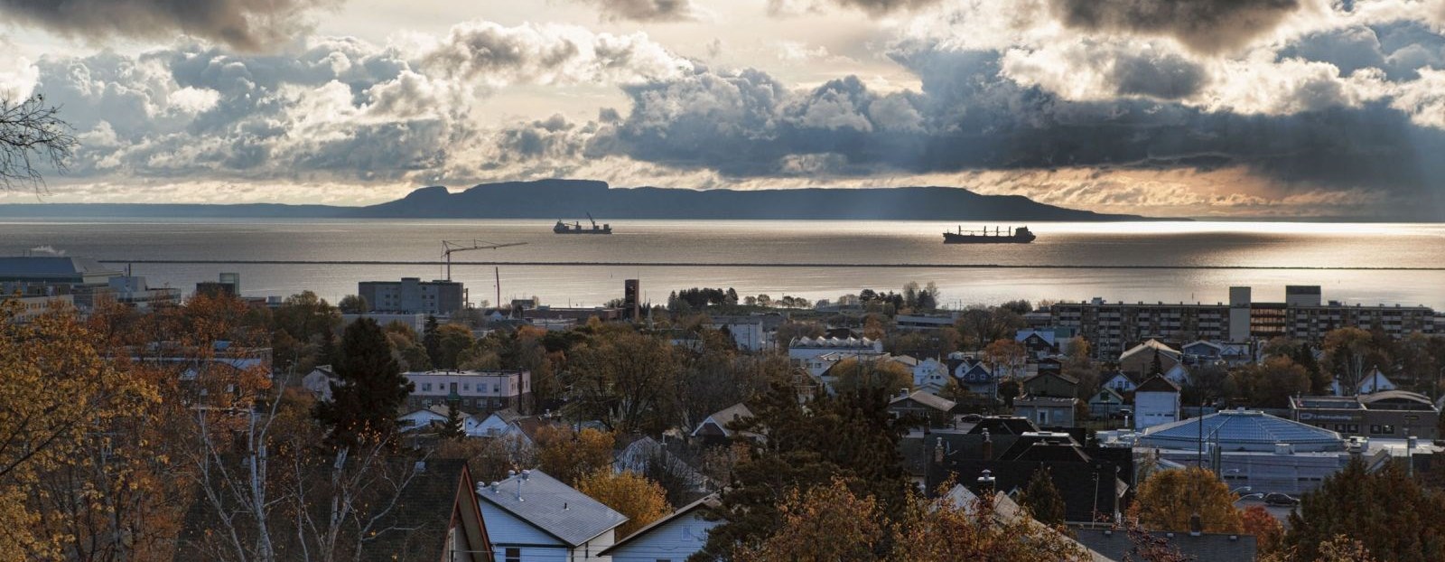 sleeping giant with boats in Superior Lake