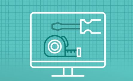 Graphic of a computer screen which building tools on it