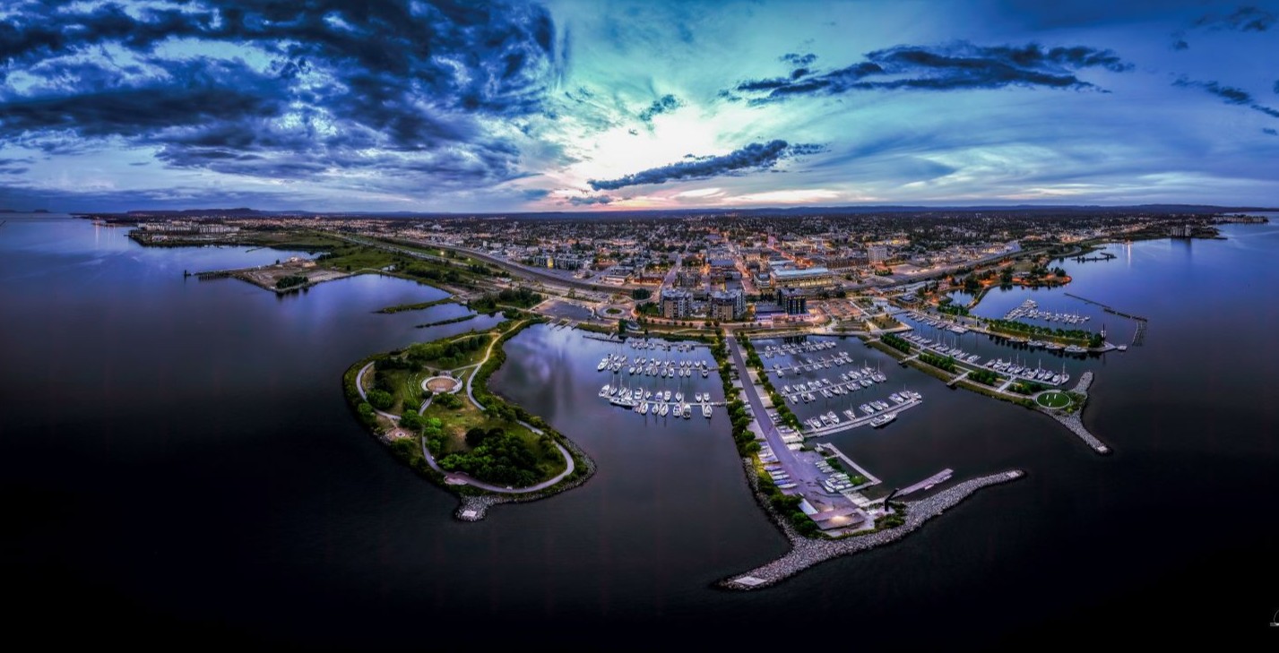 An aerial photo shows Thunder Bay as seen from Lake Superior