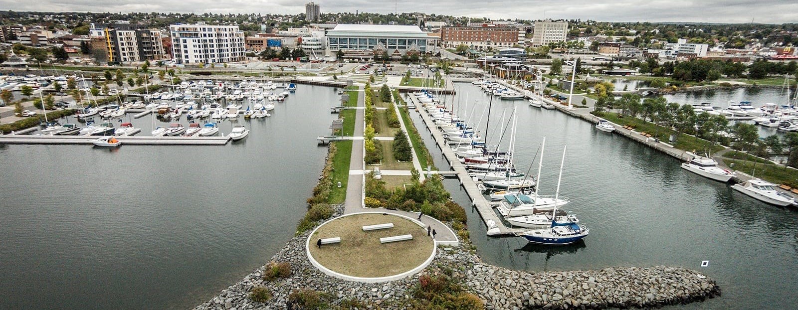 aerial view of marina