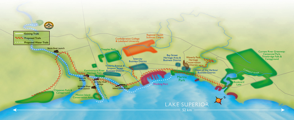 Imagine Our Waterfront Map page 1 showing key areas and trail locations