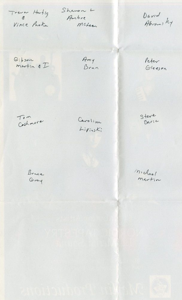 Merlin's Bistro written names of contributing artists
