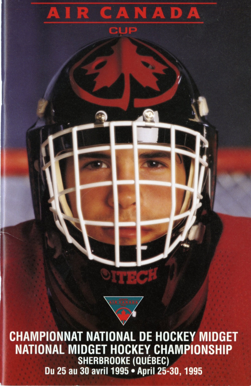 boy wearing a hockey helmet and mask