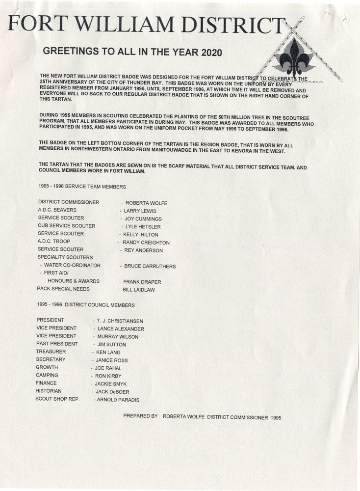 Fort William District Cub Pack letter