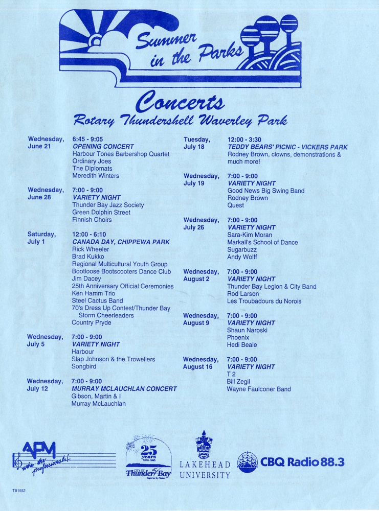 City Recreation Division Arts and Heritage Summer in the Parks concert list