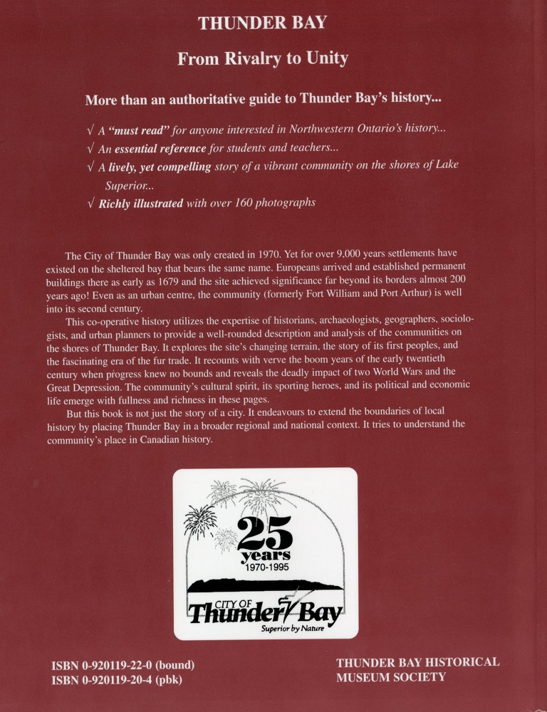 Thunder Bay Historical Society Book Back description