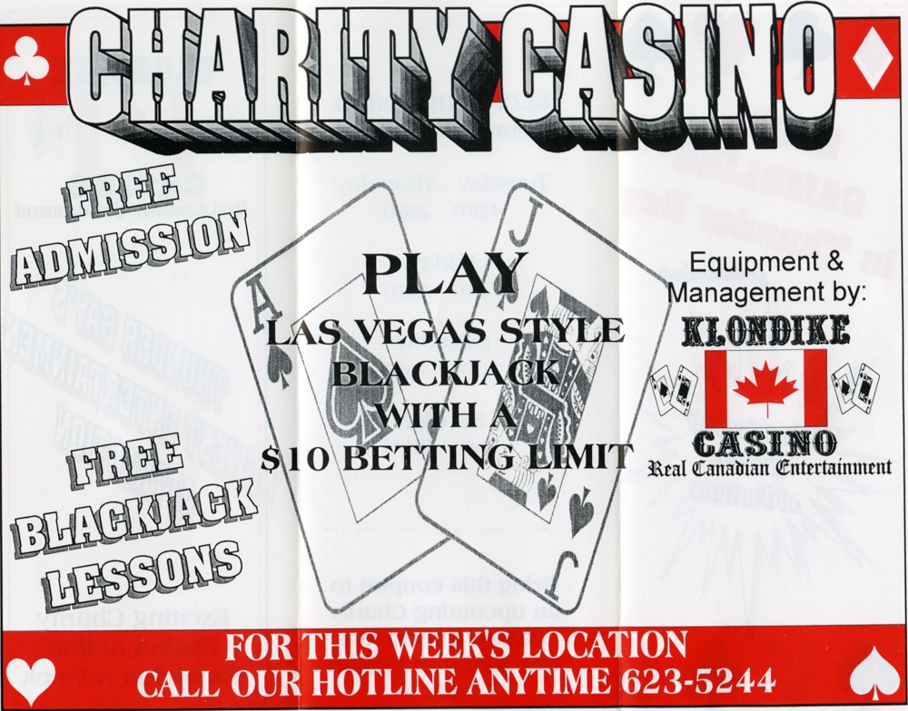 Klondike Casino pamphlet titled "Charity Casino"