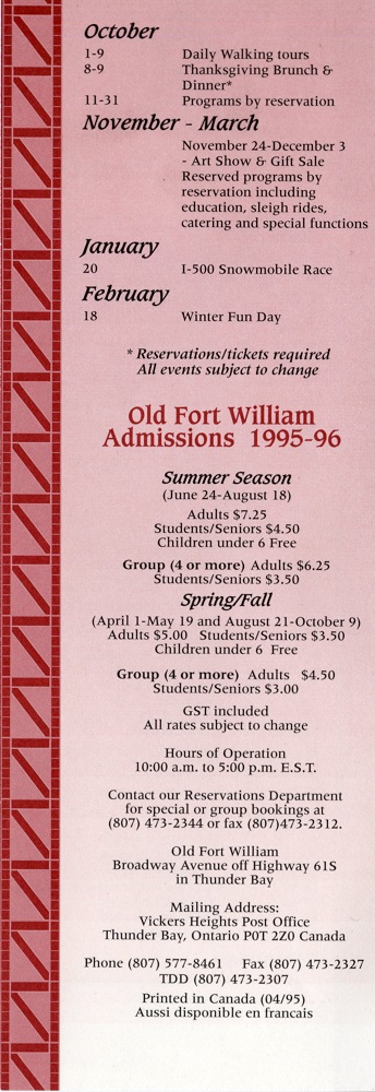 Old Fort William list of Events