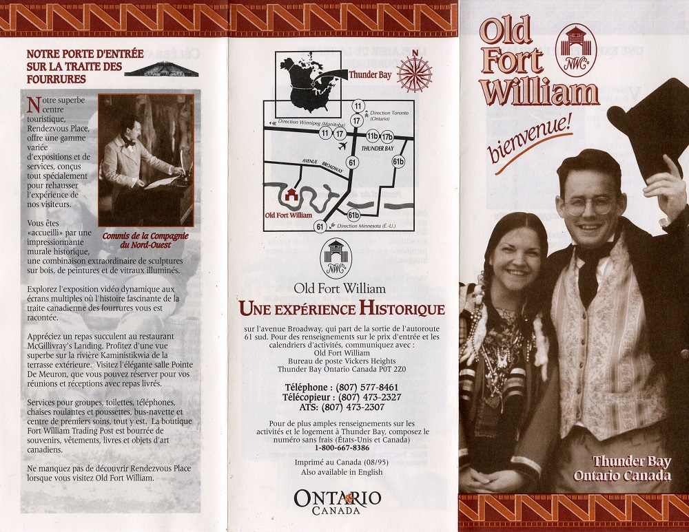 Old Fort William Welcome Pamphlet Front with a man and woman on cover