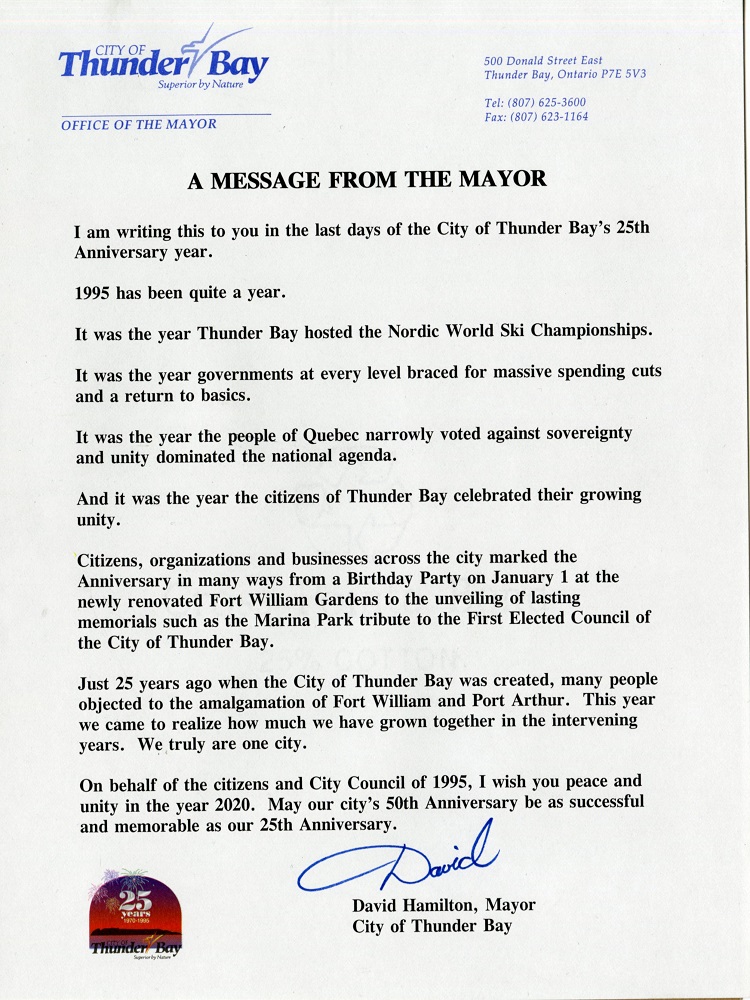 Mayor David Hamilton letter