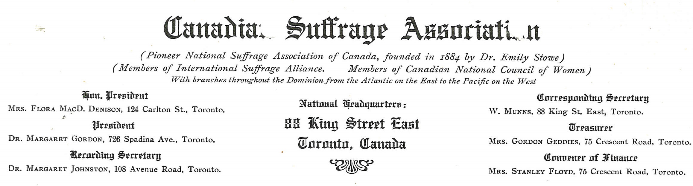 Canadian Suffrage Association letterhead
