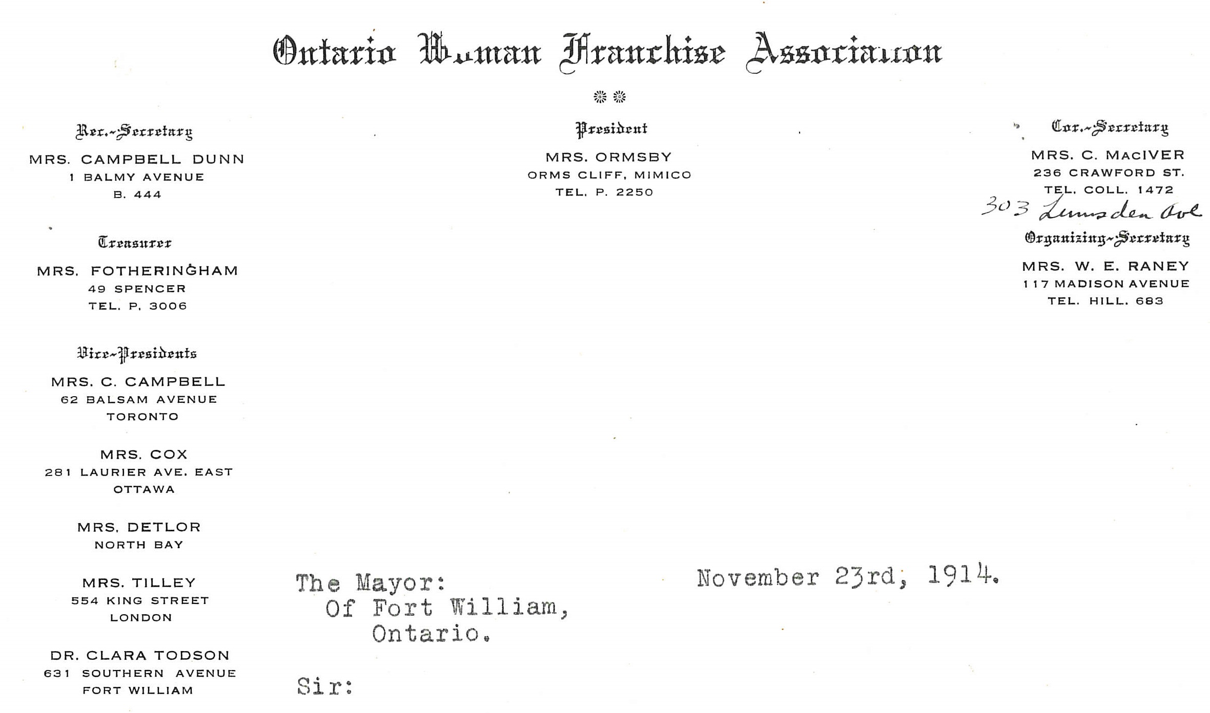 Ontario Woman Franchise Association members typed on white paper