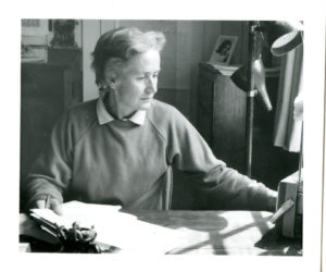 Sheila Burnford at a desk