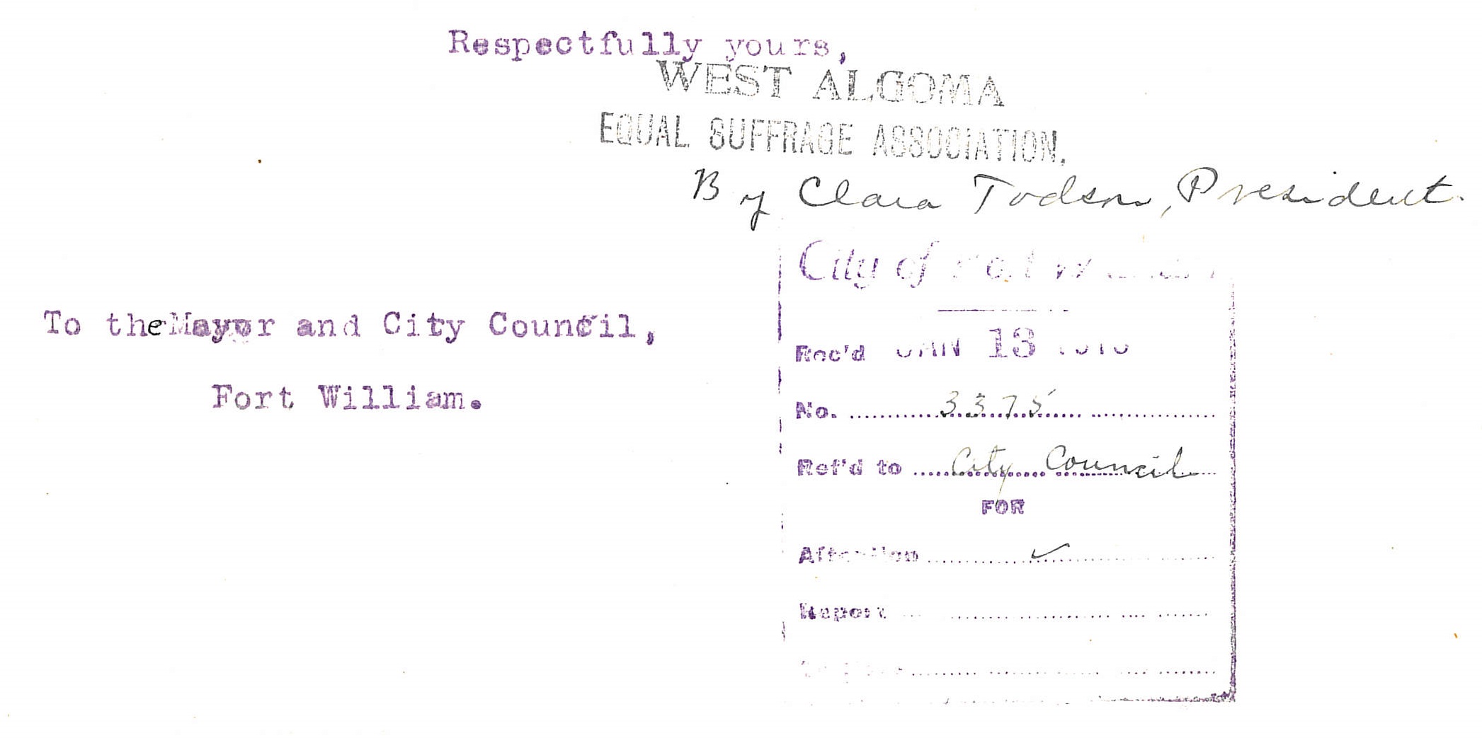West Algoma Equal Suffrage Association stamp