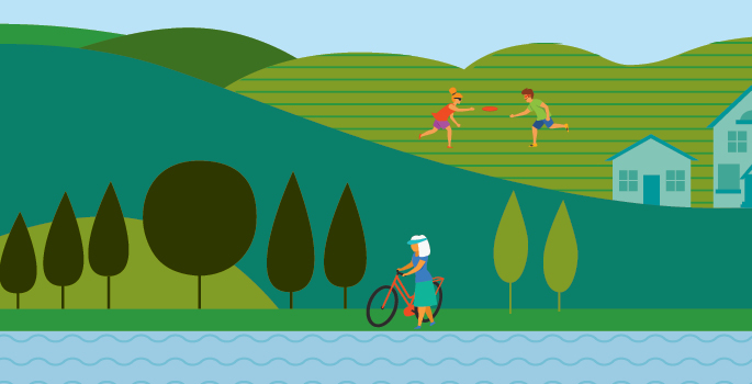 Cartoon image of a person bicycling