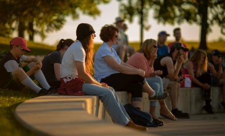 City residents sitting outside