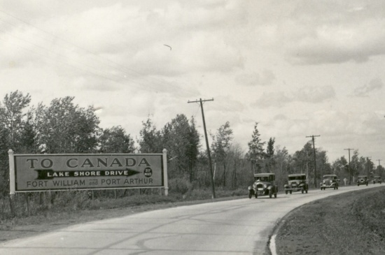 Historic photo of Fort William and Port Arthur road sign