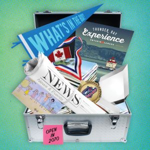 Time capsule graphic with souvenirs in it