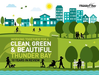 logo of a park with people and trees and buildings in the background