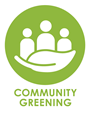 Community Greening working group icon with three people and a leaf