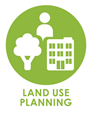 Land Use Planning icon with tree, person and building