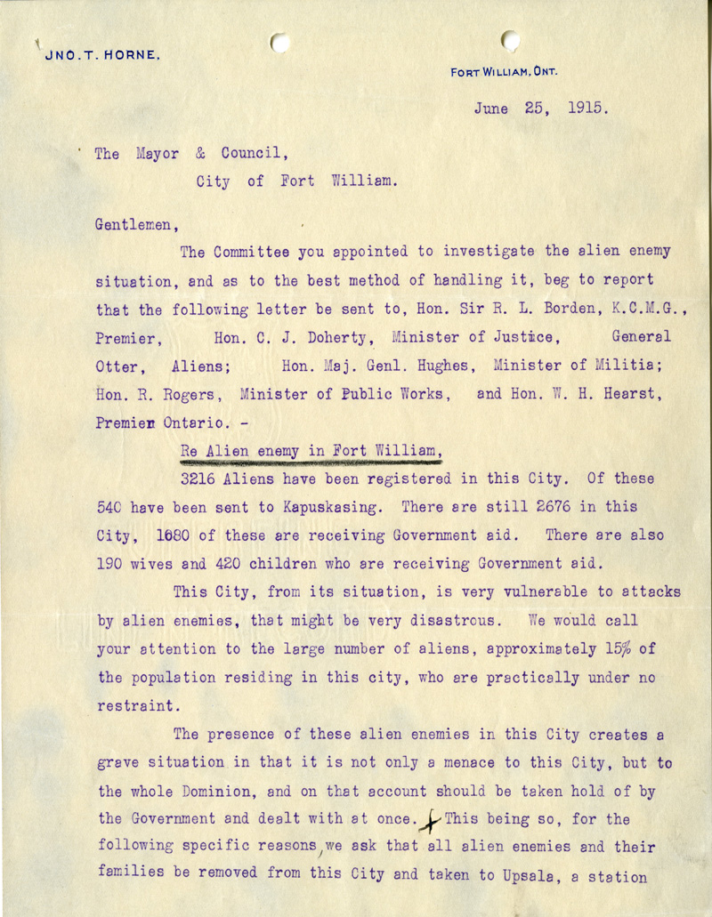 Enemy Alien Committee Report