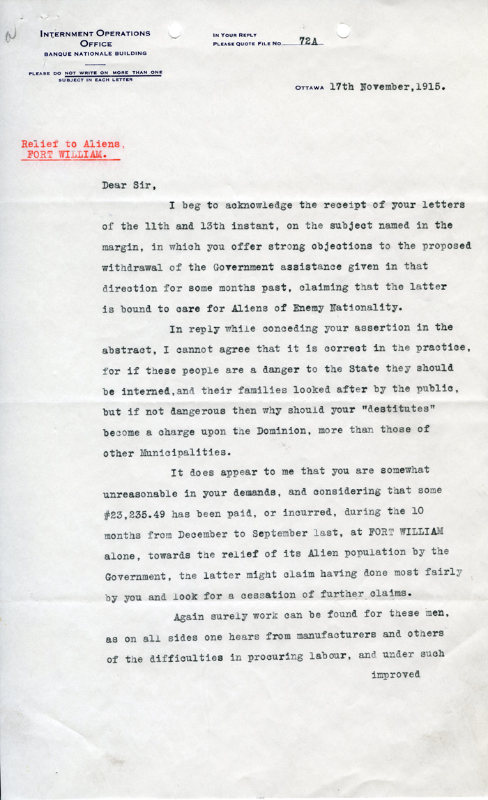 Enemy alien funding withdrawal letter