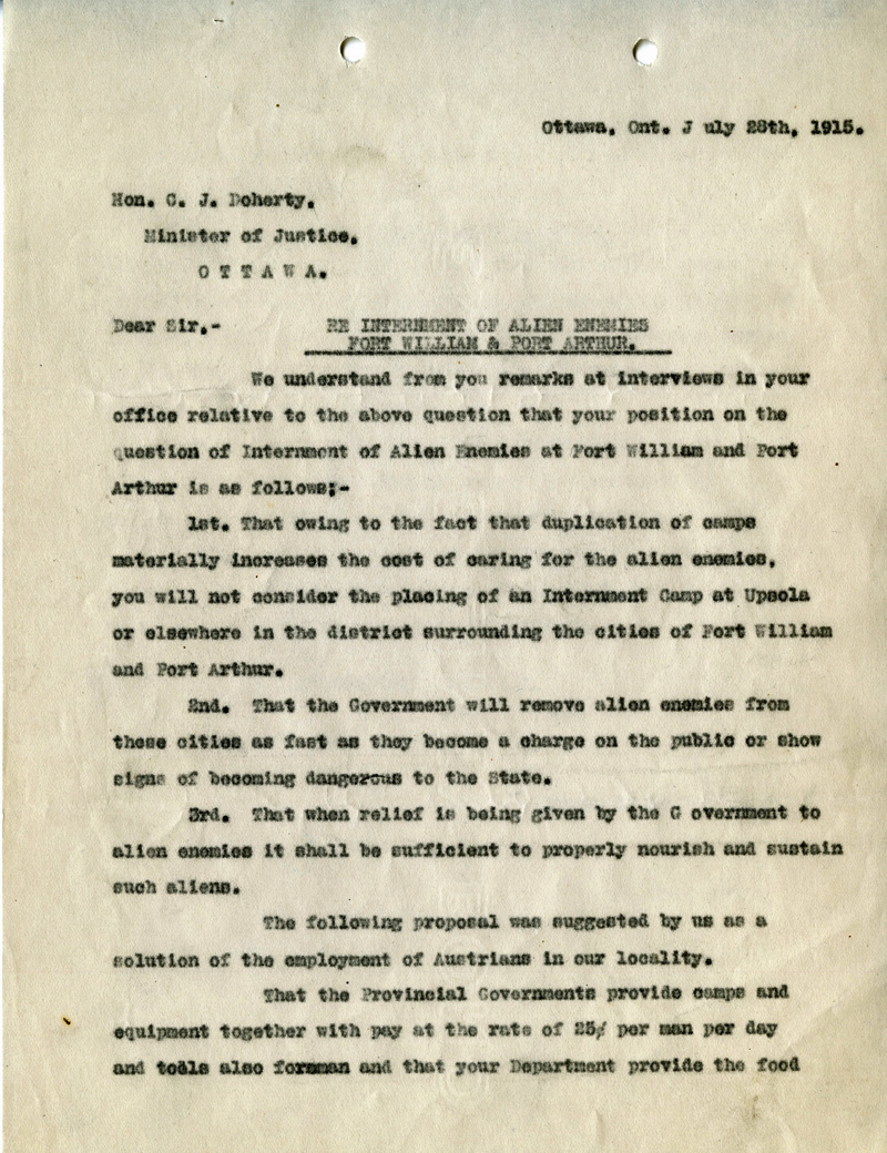 Enemy alien internment letter