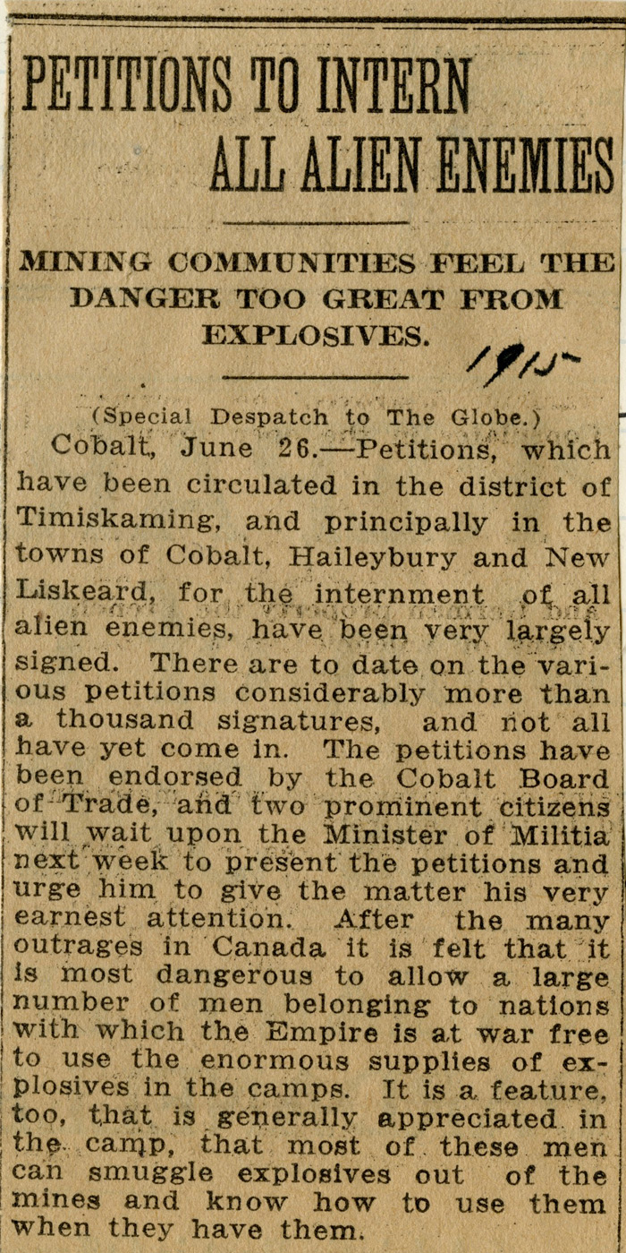 Enemy aliens newspaper clipping