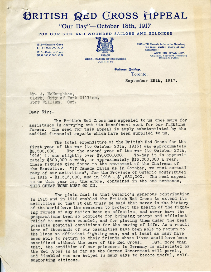 British Red Cross appeal letter