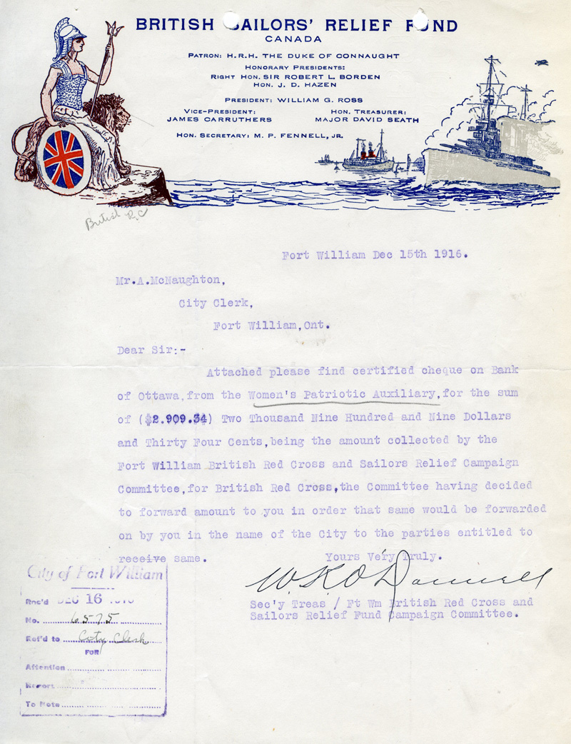 British Sailors' Relief Fund letter