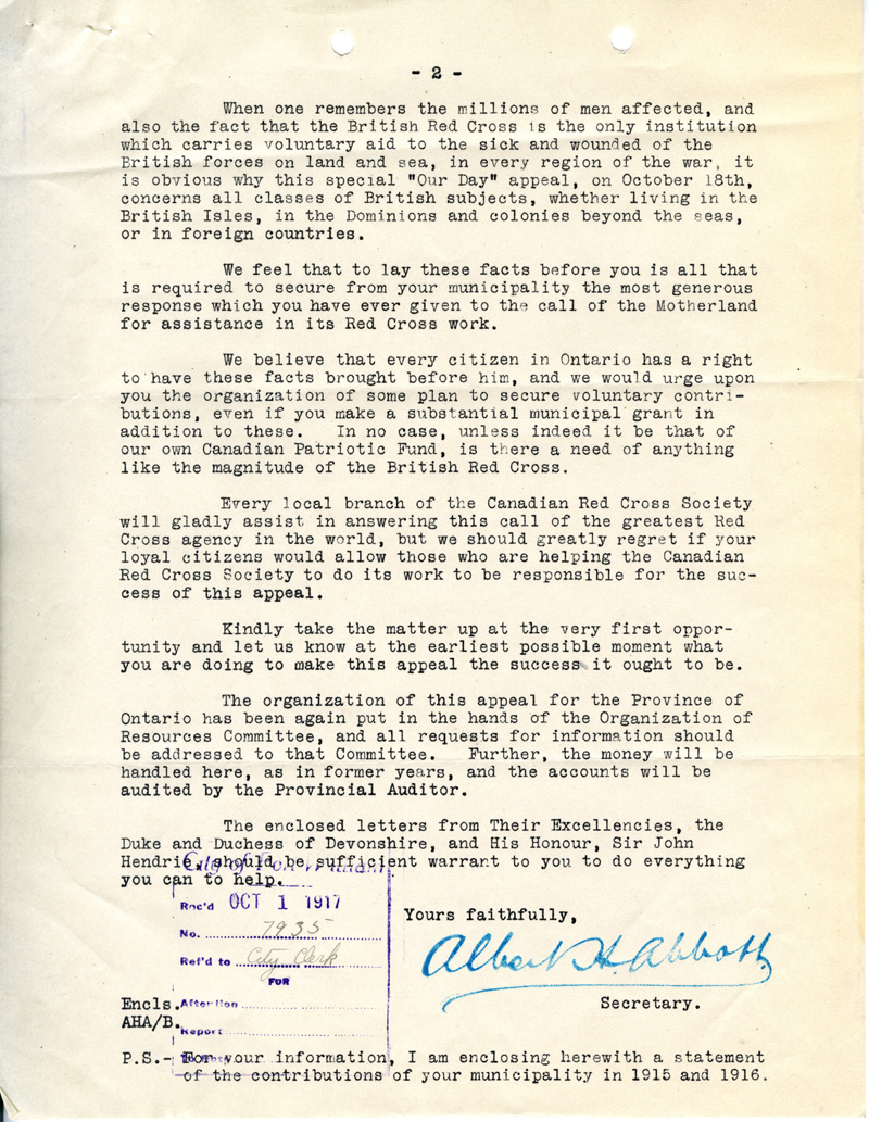 British Red Cross appeal letter