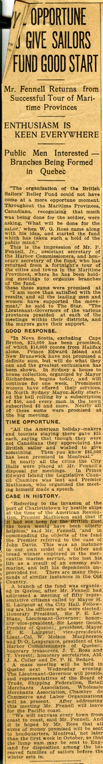 Sailors' Relief Fund newspaper clipping