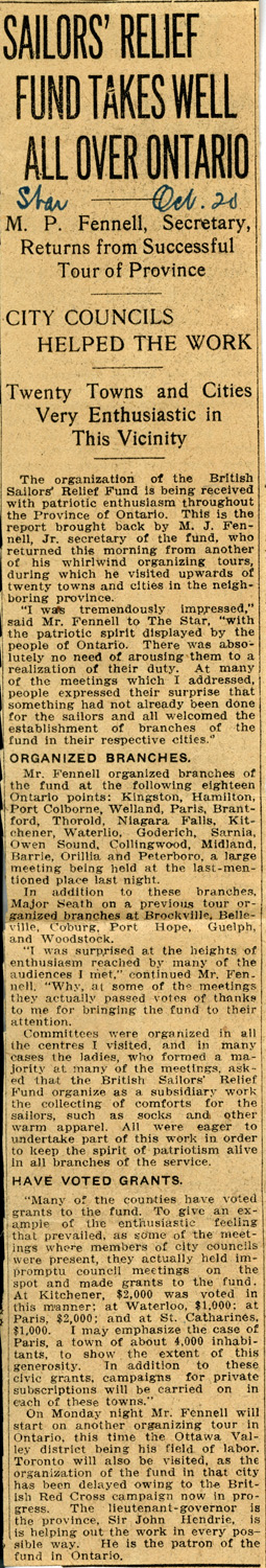 Sailors' Relief Fund newspaper clipping
