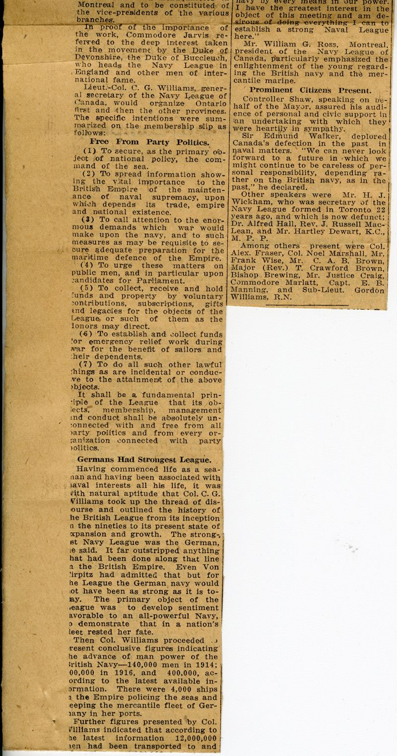 Navy League of Canada newspaper clipping