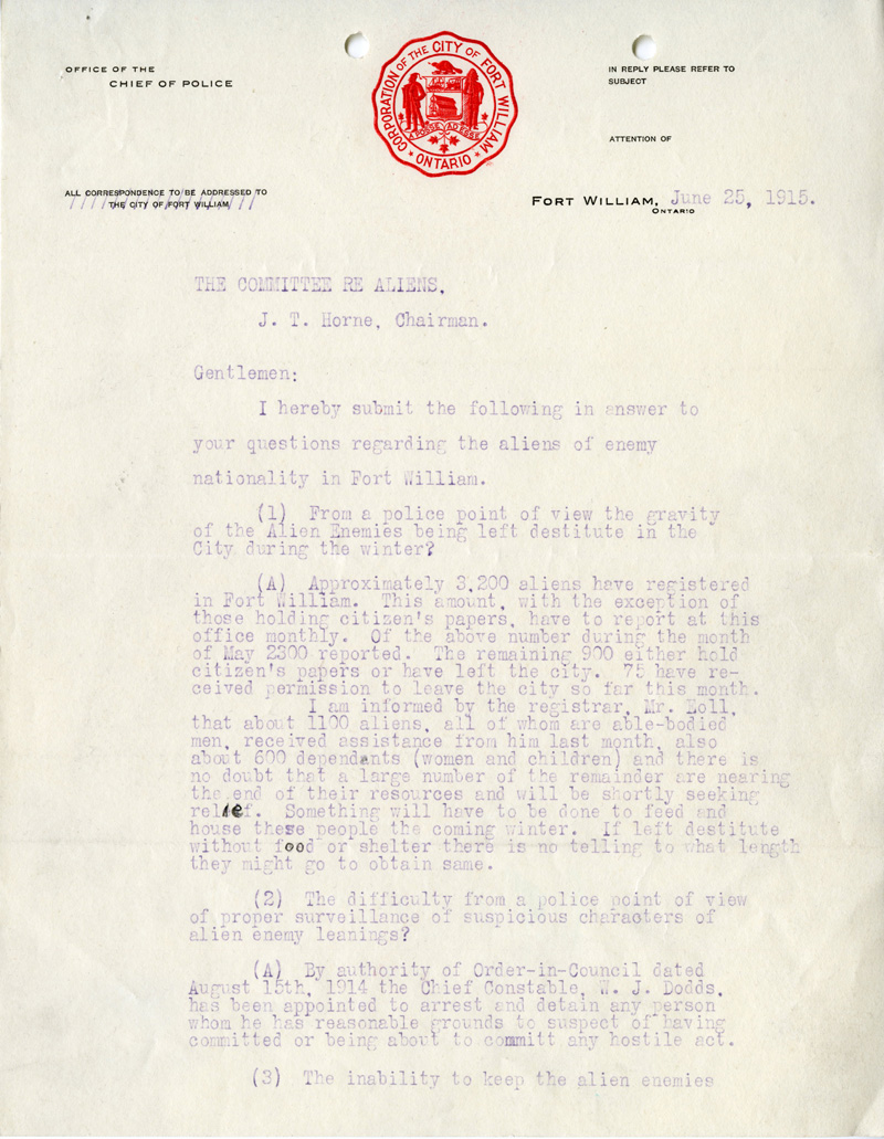 Constable's response to committee letter