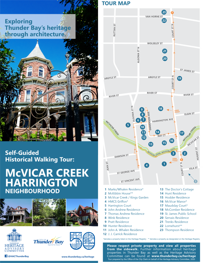 building at McVicar Creek and Harrington court and tour map