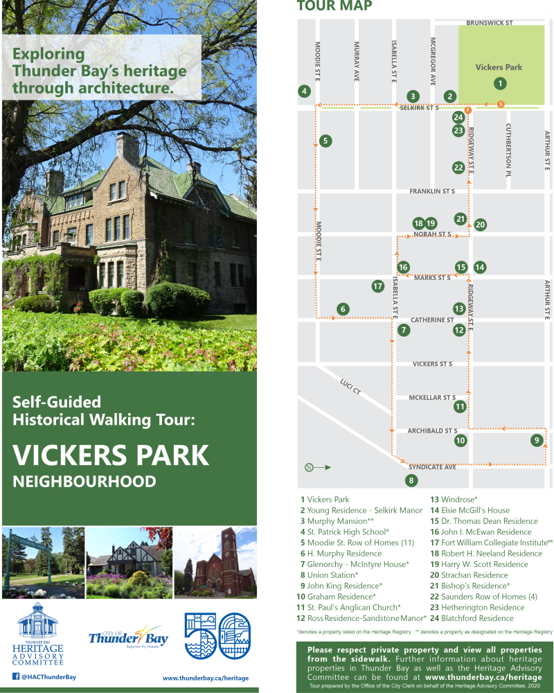 building in Vicker's Park and tour map