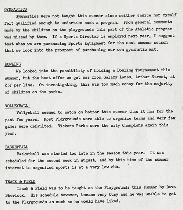 A typed page detailing the 1967 annual parks report