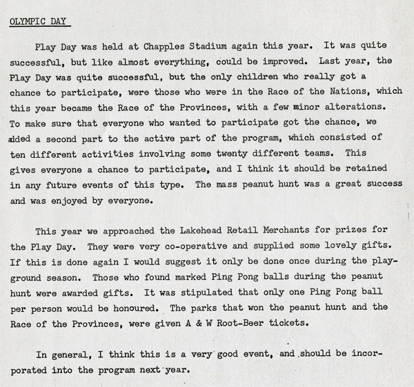 A typed document detailing the 1967 annual parks report