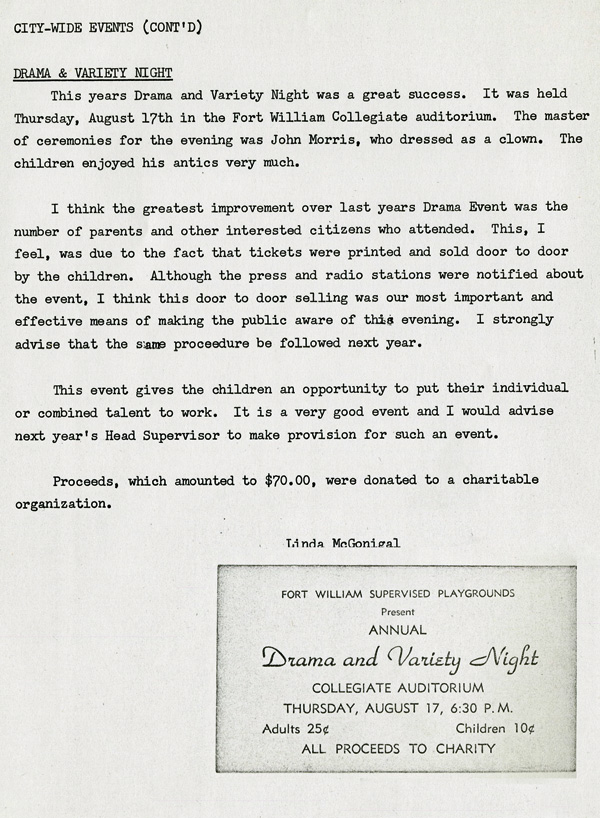 A typed paper detailing the 1967 annual parks report 