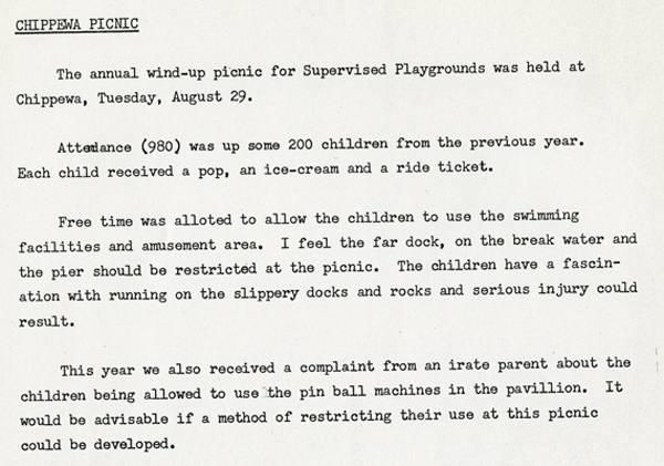 A typed document detailing the 1967 annual parks report