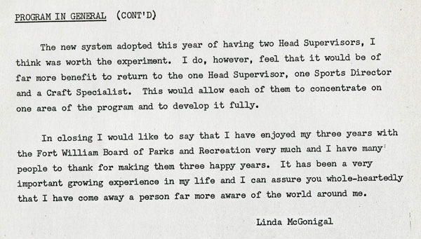 A typed document detailing the 1967 annual parks report