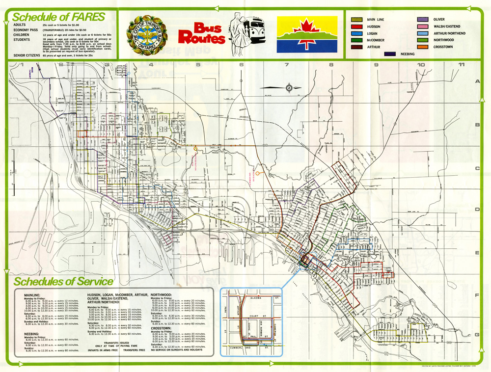 A map depicting transit routes for the City of Thunder Bay 