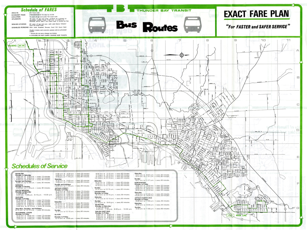 A map depicting transit routes for the City of Thunder Bay 