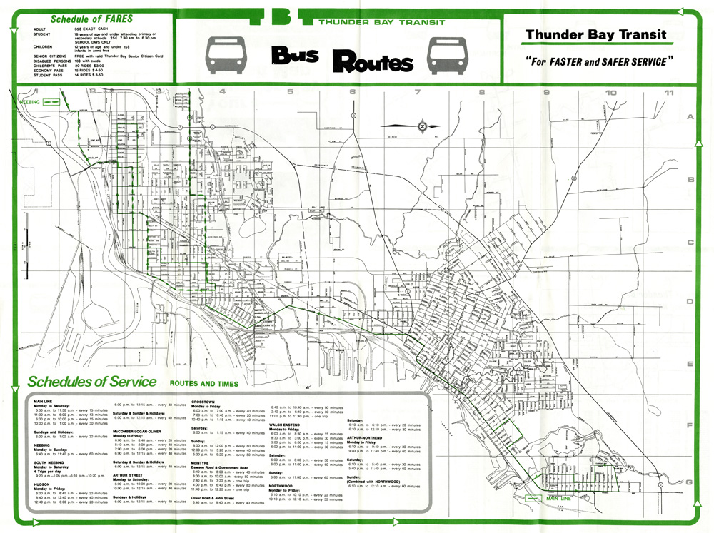 A map depicting transit routes for the City of Thunder Bay 