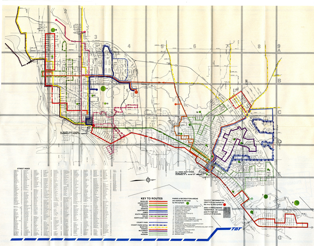 A map depicting transit routes for the City of Thunder Bay