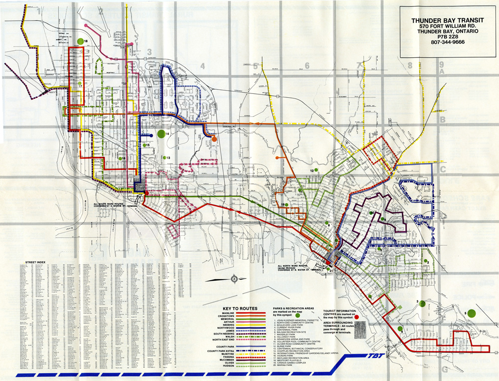 A map depicting transit routes for the City of Thunder Bay