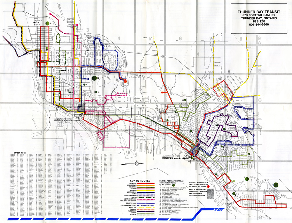 A map depicting transit routes for the City of Thunder Bay