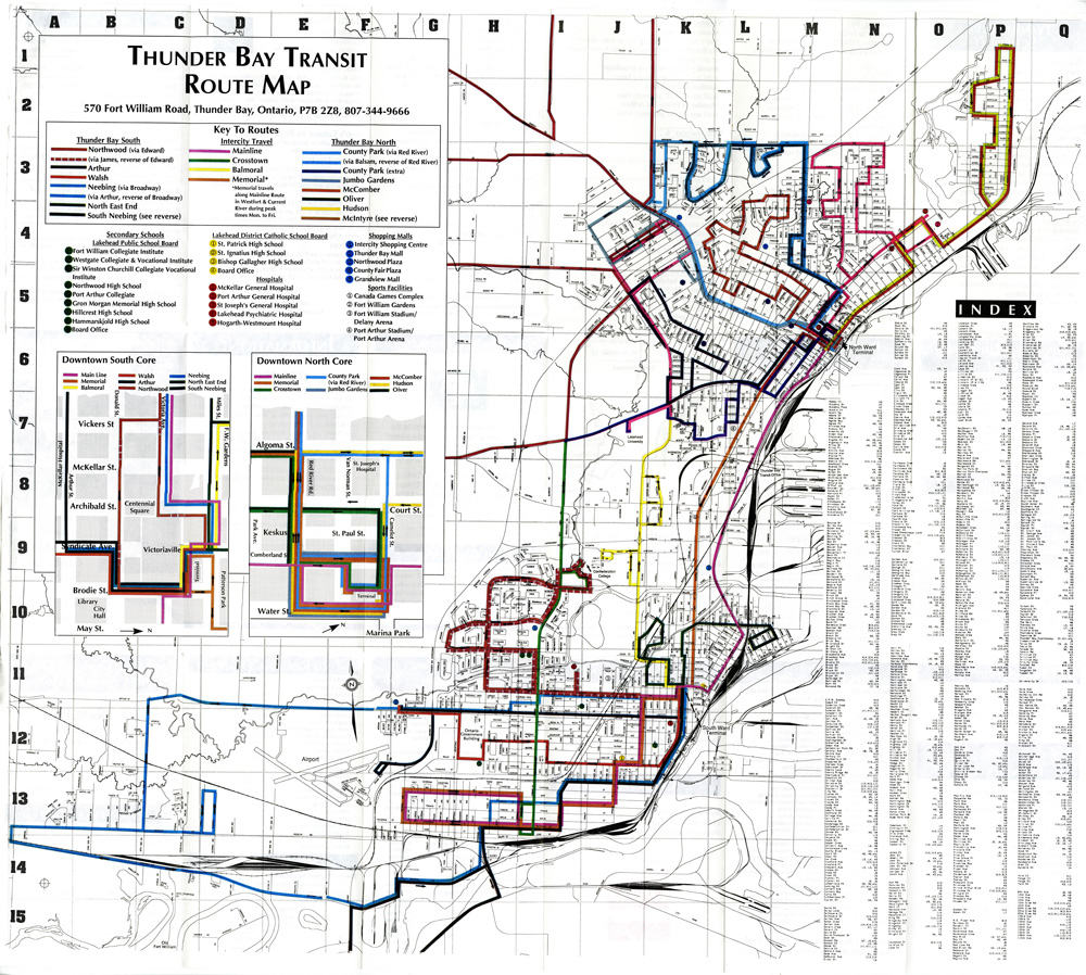 A map depicting transit routes for the City of Thunder Bay